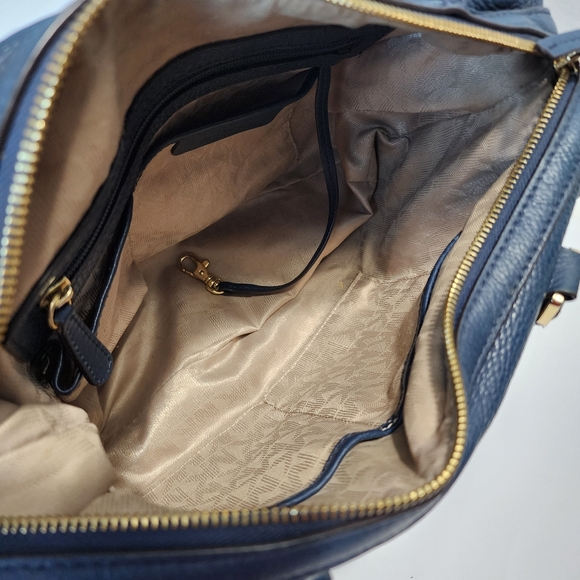 Michael Kors Julia Navy Blue Large Leather Satchel Handbag Crossbody - Picture 11 of 13